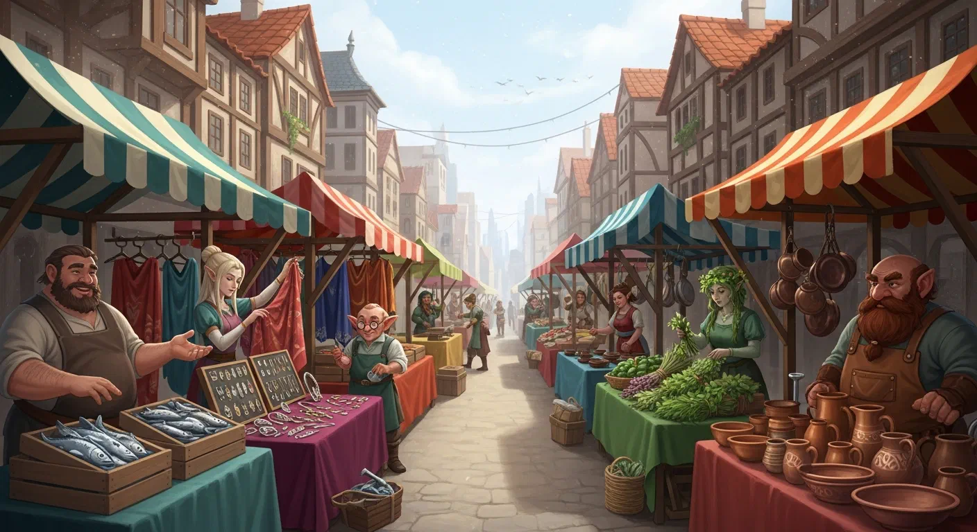 A market with a dozen stalls, every one of them run by somebody with a face, a posture and absolutely no name. You wrote two of these.